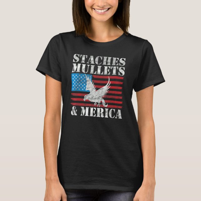 Men Staches Mullets And Merica American Flag Redne T-Shirt (Front)