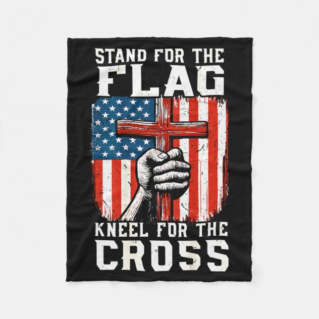 Men Stand For Flag Kneel The Cross Christian Patri Fleece Blanket (Front)