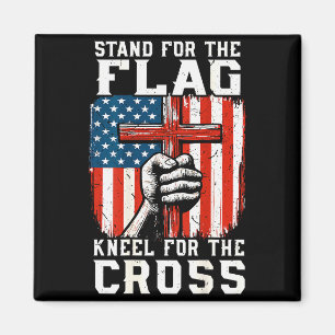 Men Stand For Flag Kneel The Cross Christian Patri Magnet