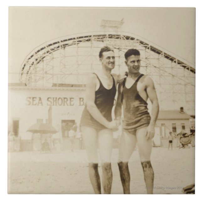 Men Standing on Beach Ceramic Tile (Front)