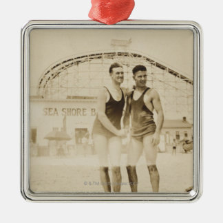 Men Standing on Beach Metal Ornament