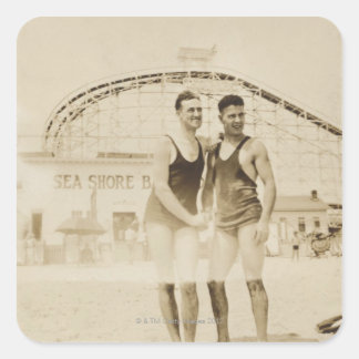Men Standing on Beach Square Sticker