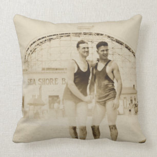 Men Standing on Beach Throw Pillow