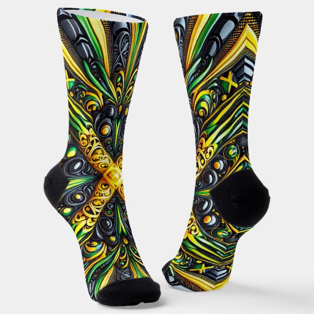 Men sustainable socks with Jamaican Colors (Angled)