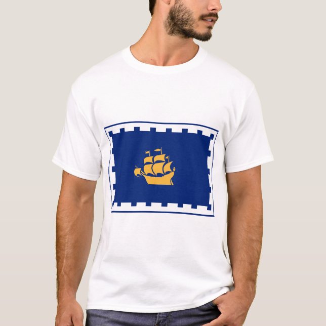 Men T Shirt with Flag of Quebec City, Canada (Front)