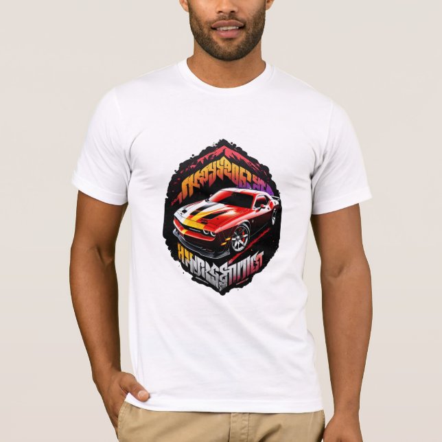 Men T-shirt with Red Dodge Challenger (Front)