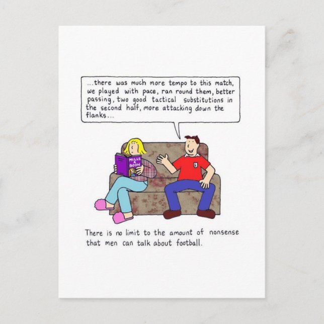 Men Talking About Football Cartoon Humor Postcard (Front)