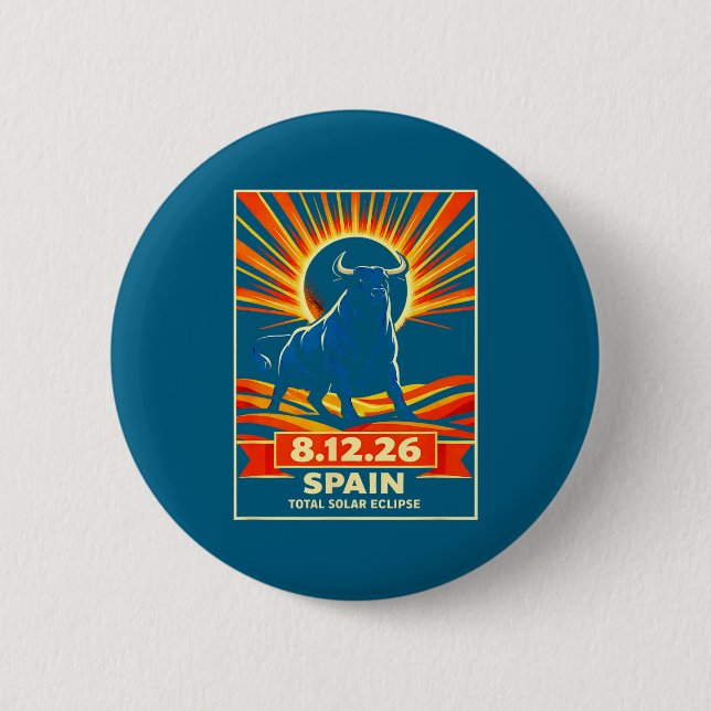 Men Total Eclipse Spain Astronomy Retro Button (Front)