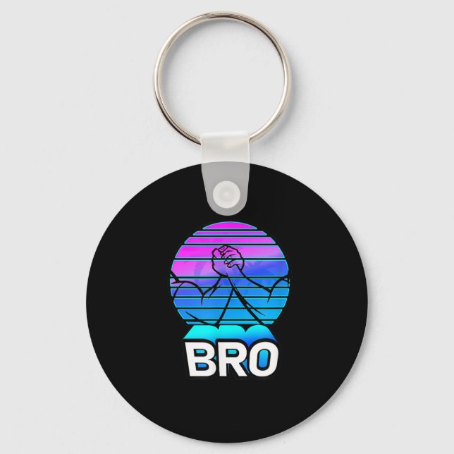 Men Tough Bro Epic Gym Handshake Sunset Frat Keychain (Front)