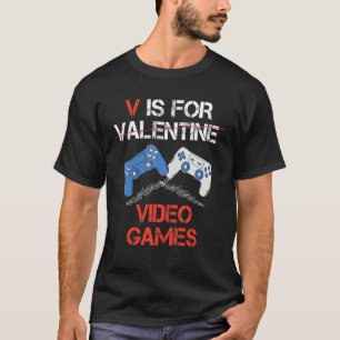 Men V Is For Video Games Funny Gamer Couples Valen T-Shirt
