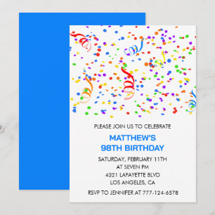 Men Vintage Confetti 98th birthday invitations 