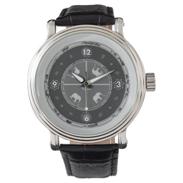 Men Watches Black Custom elephants (Front)