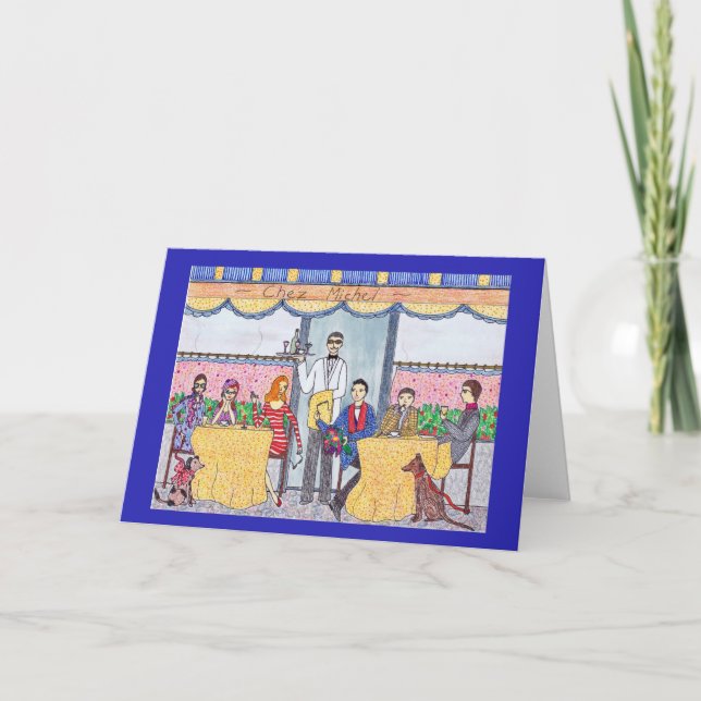 Men, Women, Dogs Flirting,Paris Cafe Greeting Card (Front)