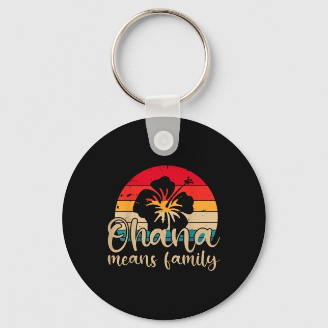 Men Women Hawaiian Ohana Means Family Summer Beach Keychain (Front)