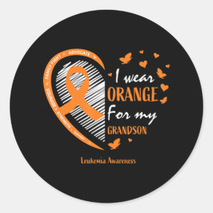 Men Women I Wear Orange For My Grandson Leukemia A Classic Round Sticker