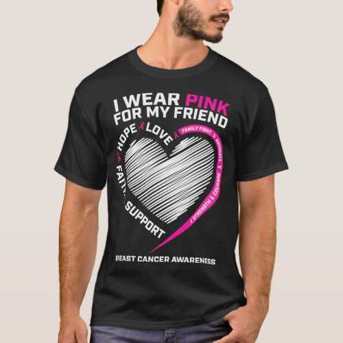 Men Women I Wear Pink For My Friend Breast Cancer  T_Shirt