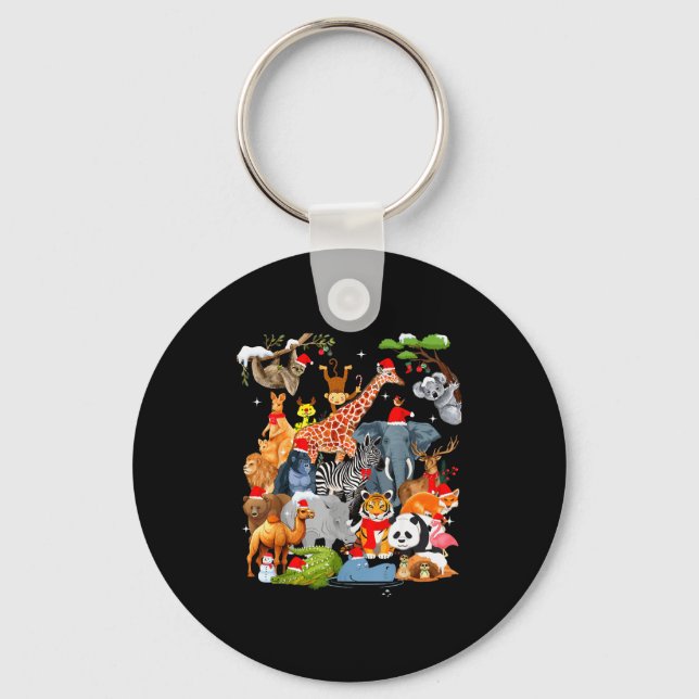 Men Women Kids Wildlife Zoo Day Christmas Party 22 Keychain (Front)