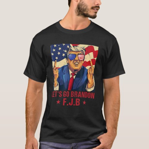 Men Women LetS Go Brandon Trump Middle Finger T_Shirt