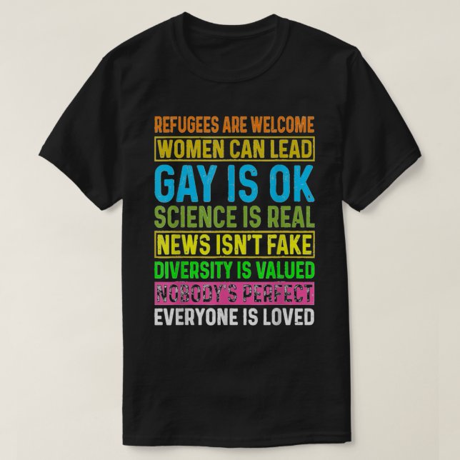 Men Women Refugees Are Welcome Women Can Lead Gay T-Shirt (Design Front)