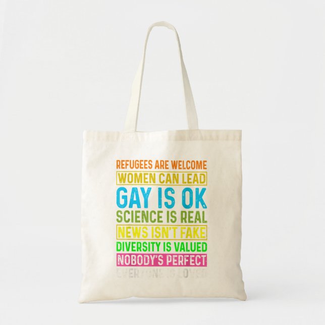 Men Women Refugees Are Welcome Women Can Lead Gay  Tote Bag (Front)