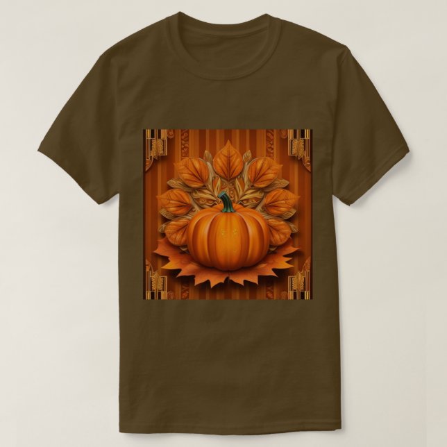 Men & Women's Orange Pumpkin Brown T-Shirt  (Design Front)