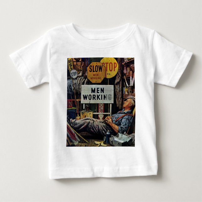 Men Working Baby T-Shirt (Front)