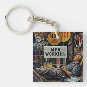 Men Working Keychain