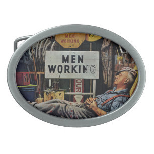 Men Working Oval Belt Buckle