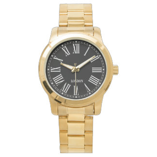 Men wristwatch Roman numbers black plat London