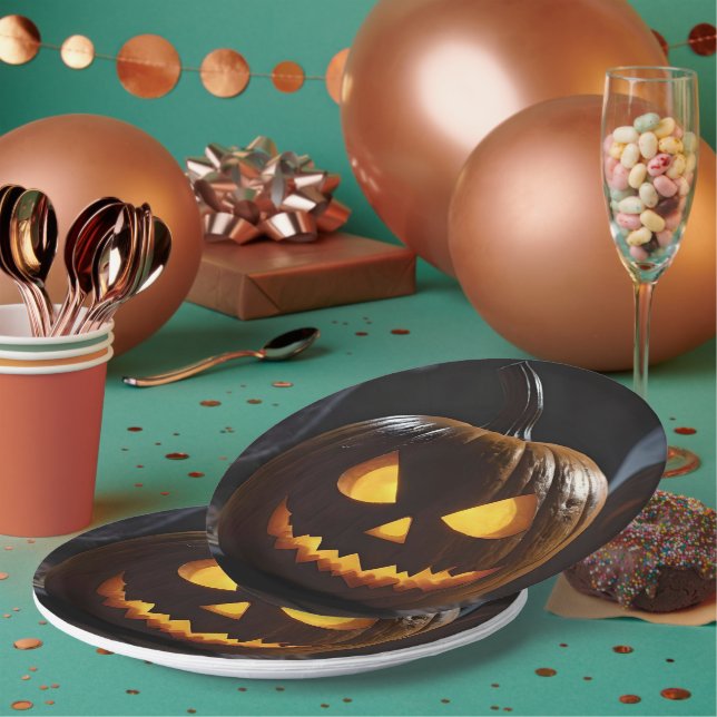 Menacing Halloween Pumpkin, Paper Plates (Multi)