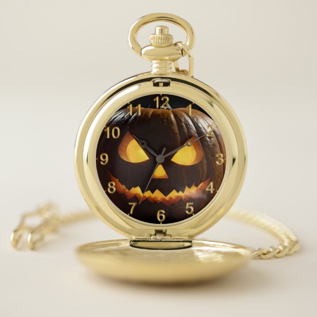 Menacing Halloween Pumpkin, Pocket Watch (Inside)