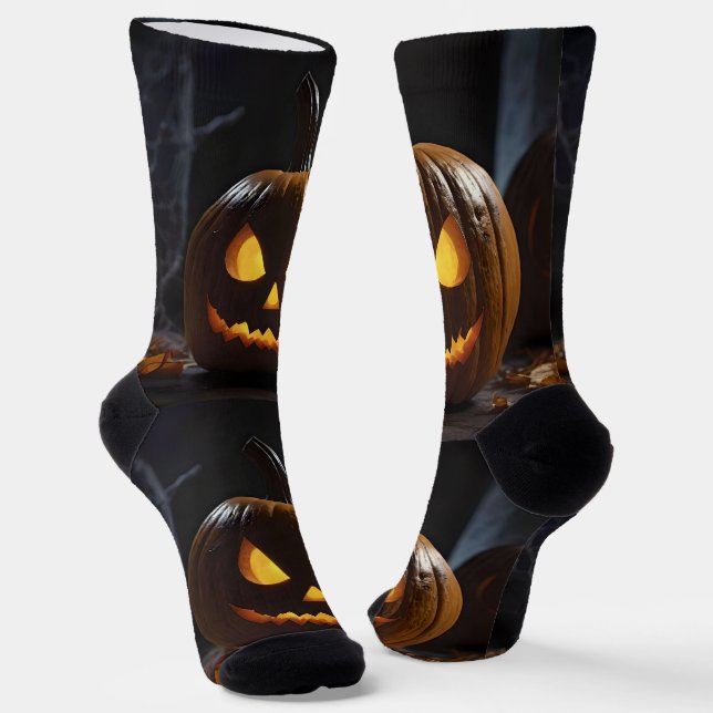 Menacing Halloween Pumpkin, Socks (Angled)