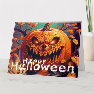 Menacing Jack-o-Lantern Glowing Eyes Halloween Card