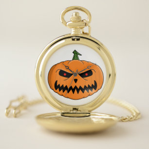 Menacing Jack O'Lantern Halloween Pocket Watch