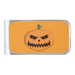 Menacing Jack O&#39;Lantern Halloween Silver Finish Money Clip
