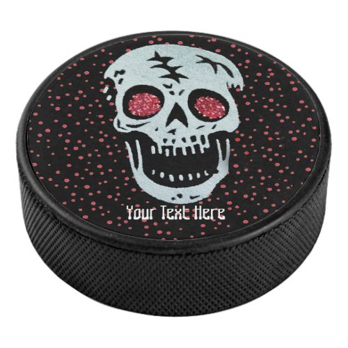 Menacing Laughing Skull Red Glow Eyes on Dots Hockey Puck