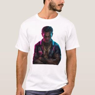 Menacing Neon Character Dark Portrait Art T-Shirt