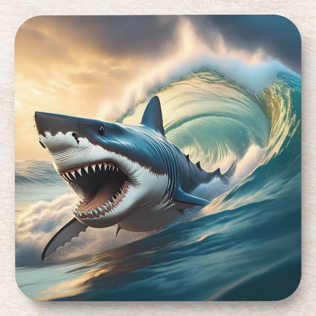 Menacing Shark Beverage Coaster (Front)