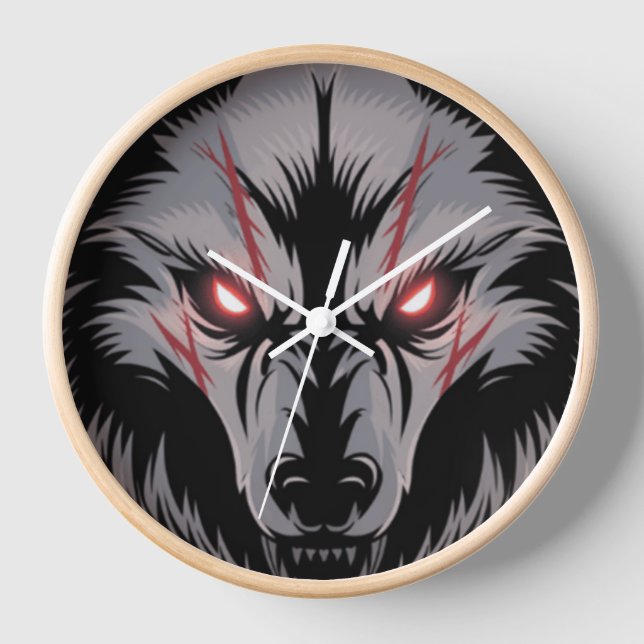 Menacing Wolf with Glowing Red Eyes Clock (Front)