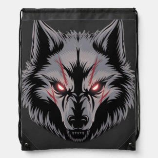 Menacing Wolf with Glowing Red Eyes Drawstring Bag