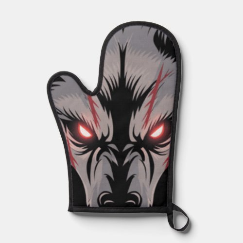  Menacing Wolf with Glowing Red Eyes Oven Mitt