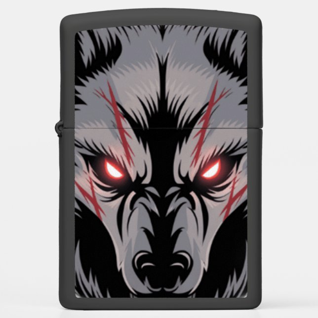 Menacing Wolf with Glowing Red Eyes Zippo Lighter (Front)