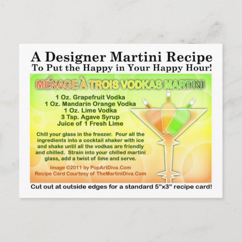 Menage a Trois Vodkas Martini Recipe Postcard