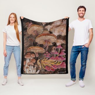 Menagerie of Mushrooms   Fleece Blanket