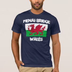 Menai Bridge, Wales with Welsh flag T-Shirt