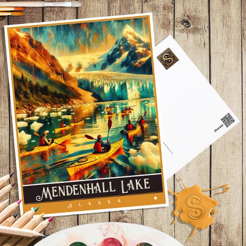 Mendenhall Lake Alaska  Vintage Painting Postcard