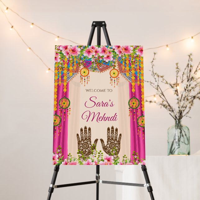 Mendhi welcome sign Mehndi signs as Mehendi decor (In Situ (Stand))