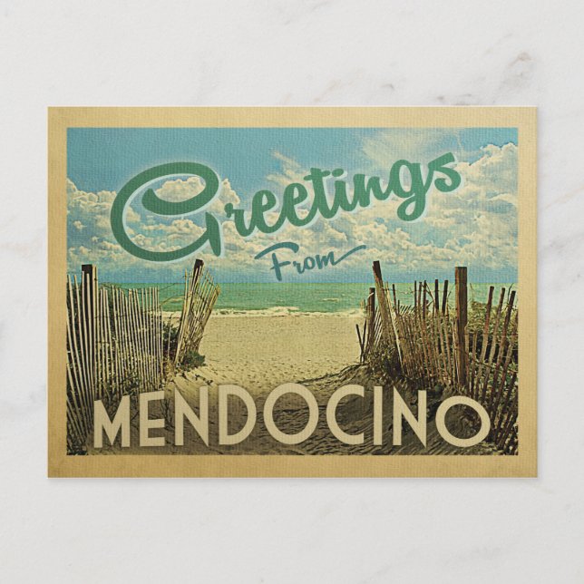 Mendocino Beach Vintage Travel Postcard (Front)