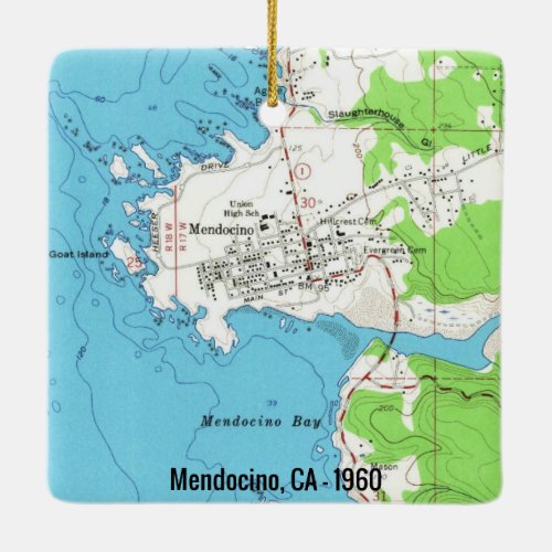 Mendocino CA 1960 Map Ceramic Ornament