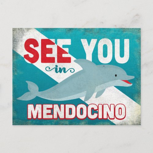 Mendocino Dolphin _ Retro Vintage Travel Postcard
